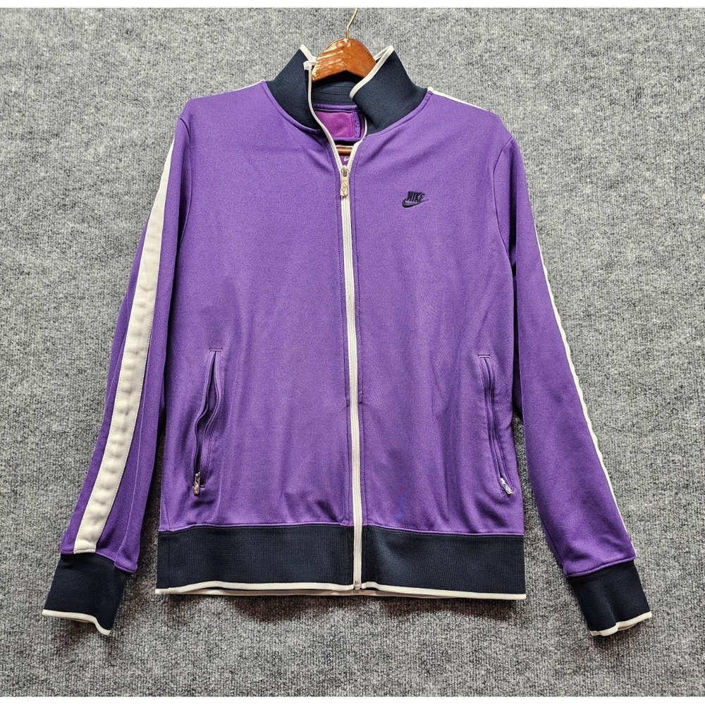 Nike Mens Large N98 Track Jacket Full Zip Purple Black Stand Collar Knit 370404
